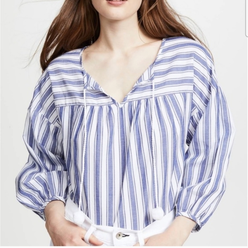 Madewell Peasant Striped Blue and White Women's Cotton Blouse Size XS